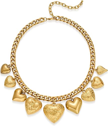 WOWORAMA Collar con dije de oro grueso para mujer, estilo bohemio, con forma de corazón grueso, estilo vintage, con forma de corazón, moneda, disco,