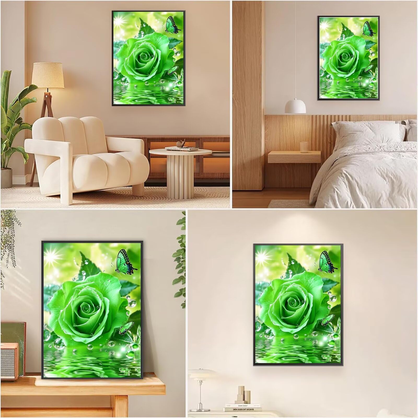 Grün Diamond Painting Rose Diamond Painting 70x100cm, 5D Vollbohrer Diamanten Kinder Anfänger Bastelset DIY Set Erwachsene Kreativ Set für Erwachsene für Zimmer Wand Deko Geschenke für Frauen,Model741
