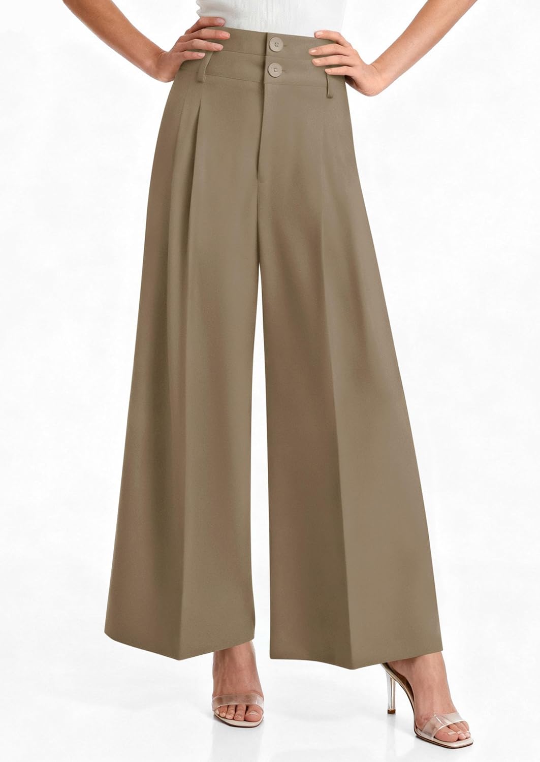 PRETTYGARDEN Womens Spring Wide Leg Palazzo Pants 2026 Trendy Loose Button High Waist Pleated Work Business Casual Trousers - Image 2