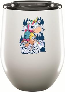 Cartoon Unicorn Gift for Hikers and Climbers Gift Idea for Nature Lovers 12oz Wine Tumbler Cup
