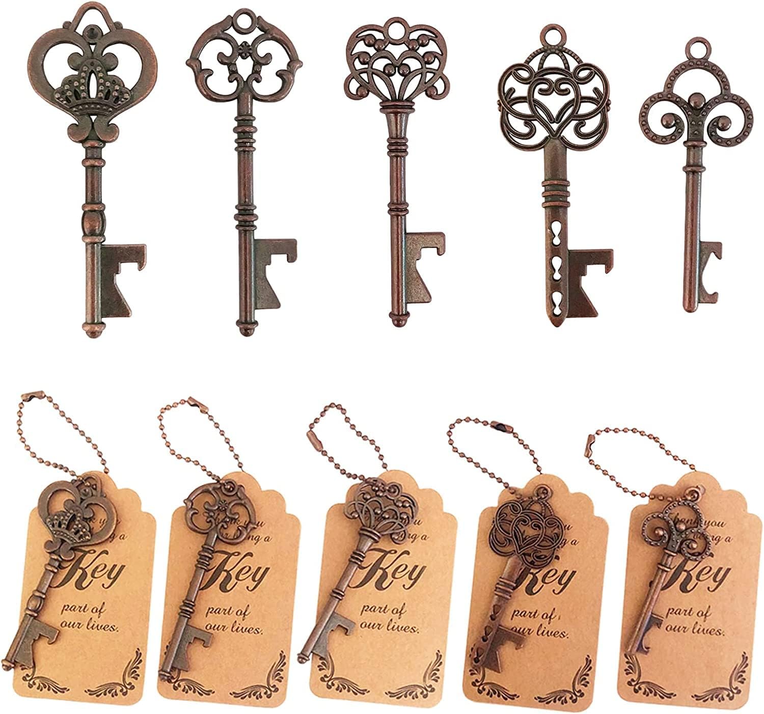 50 PCS Key Bottle Openers,Bridal Shower Favors,Rustic Wedding Favors,Gifts,Decorations or Souvenirs for guests Bulk ,Bridal Shower Party Favors with Card Tag and Chains (Gold)