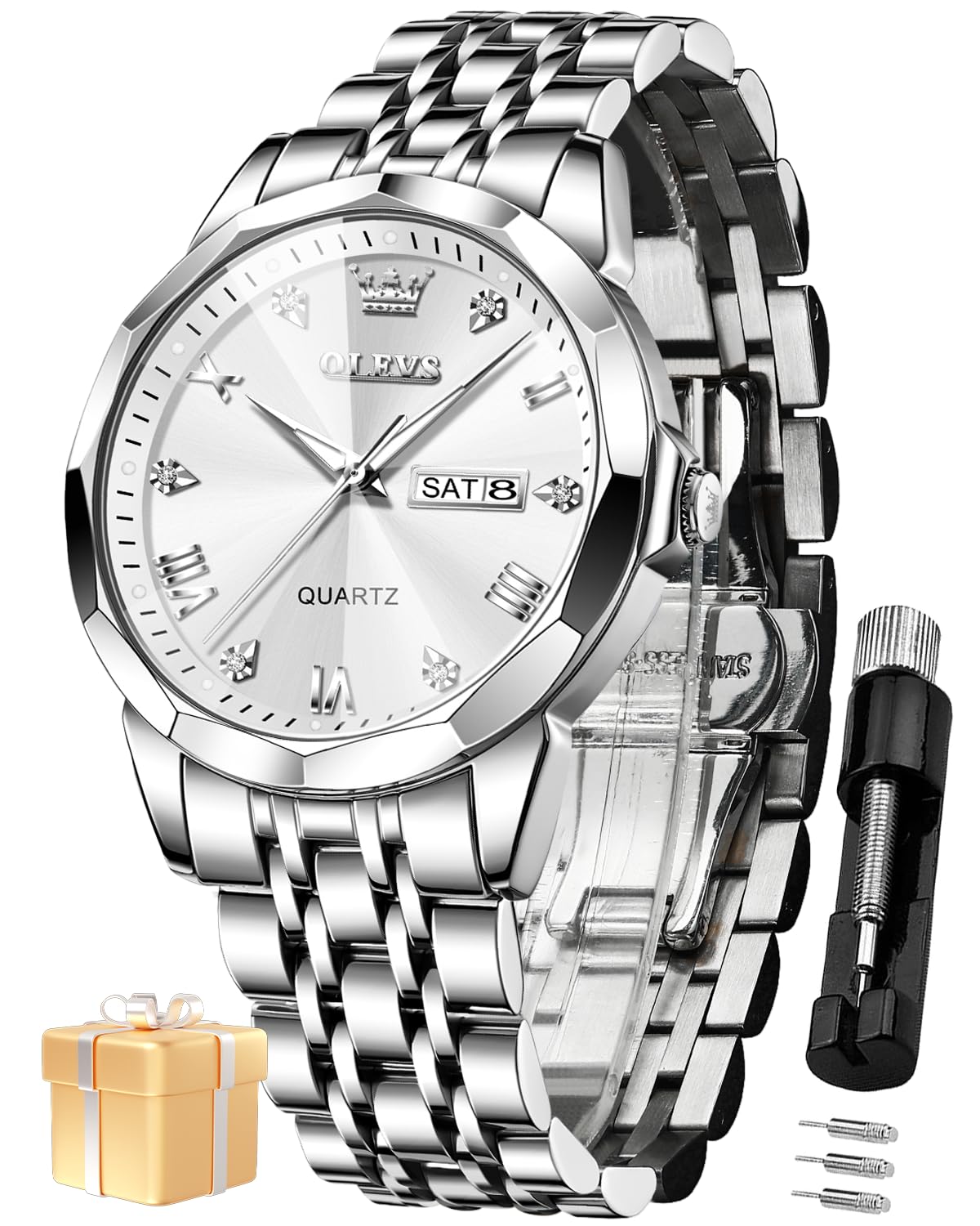 Sponsored Ad - Watch for Men Analog Quartz Dress Diamond Business Watches Two Tone Stainless Steel Waterproof Luminous Date Luxury Wrist Watch