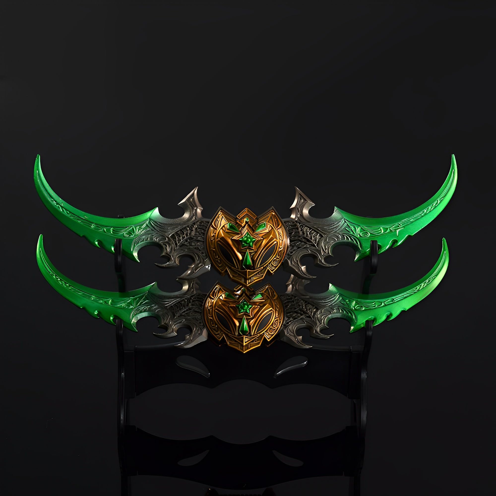 Wow Warglaive of Azzinoth Modelo, Longitud 22Cm, Juego De 2 Piezas, Embalaje De Cartón, con Soporte De Exhibición, Juego Coleccionable Totalmente De Metal