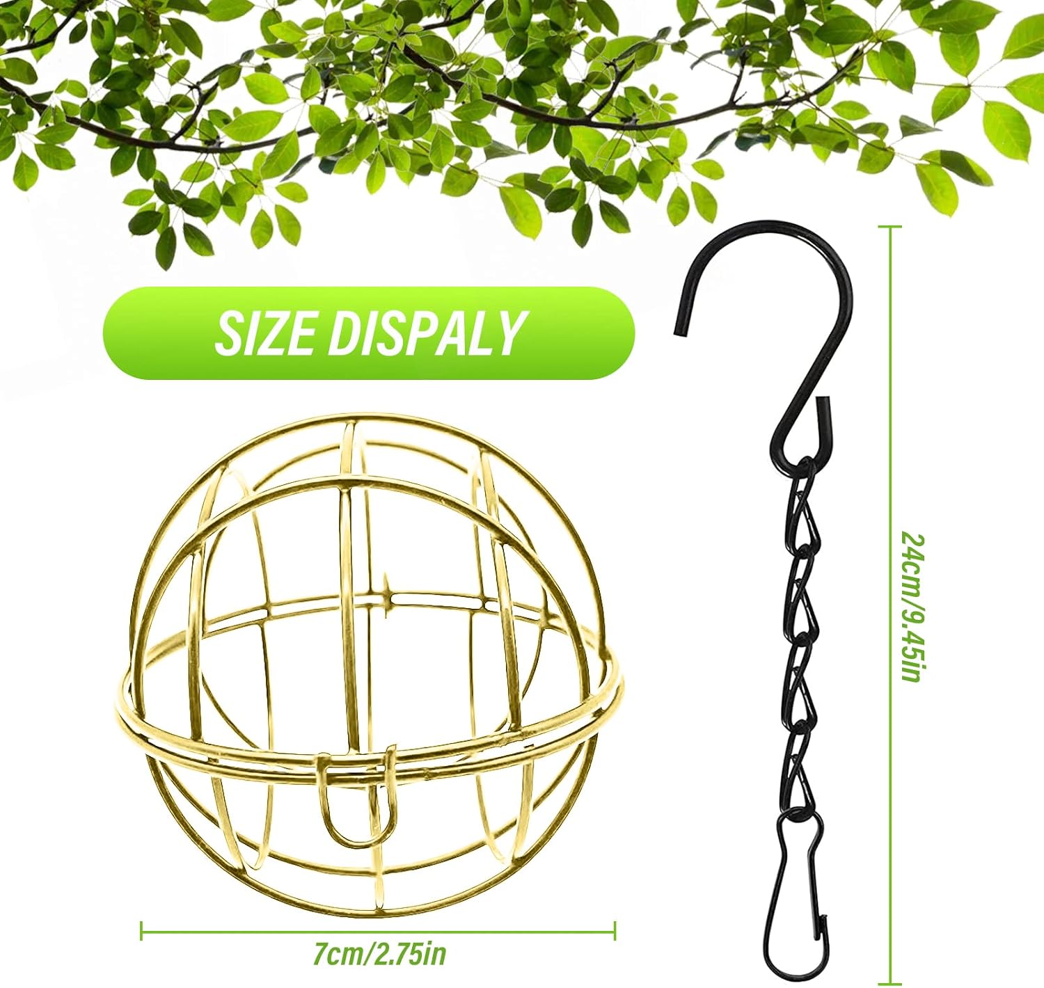 Longzhuo 6 Pcs Metal Hummingbird Feeders for Outdoors Hanging - Round Suet Ball Squirrel Proof Bird Feeders, Bird Watching Gifts for Wild Birds Outdoor Garden Window (Gold)