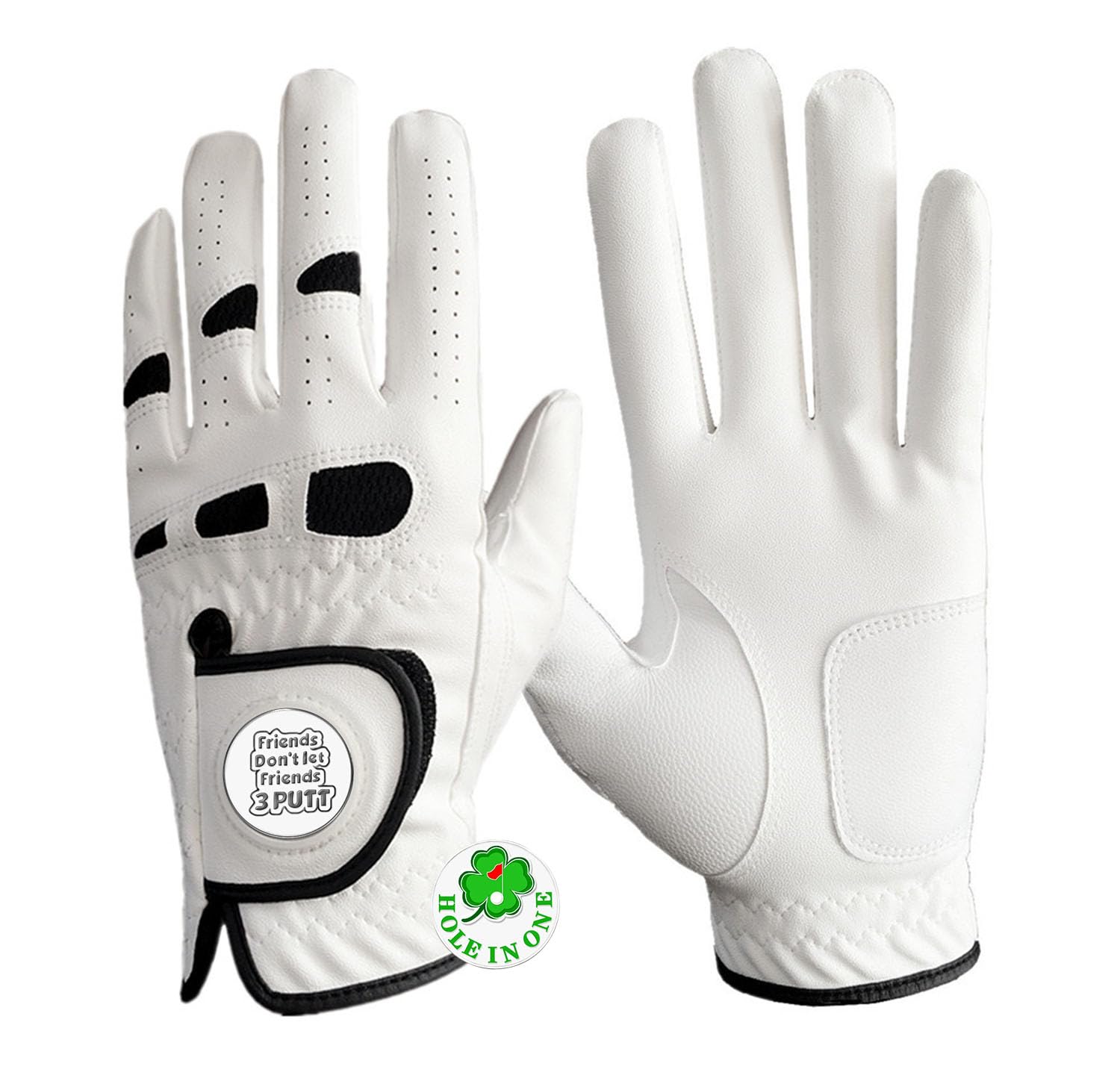 Men's Golf Glove Left Hand Right Value 1 Pack with 2 Ball Marker, Weathersof Grip Soft Comfortable Enhanced Performance, Fits Sizes Small Medium ML Large XL XXL 3XL