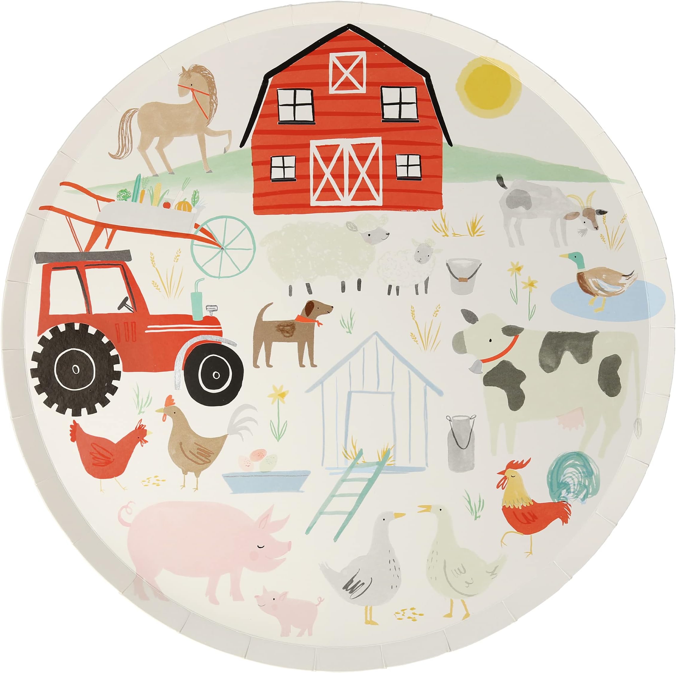 Meri Meri On The Farm Party Plates, Pack of 8 Disposable Paper Plates with Cute, Illustrative Details โ Great for Farm Themed Party Decorations, Farm Birthday Decorations, and More