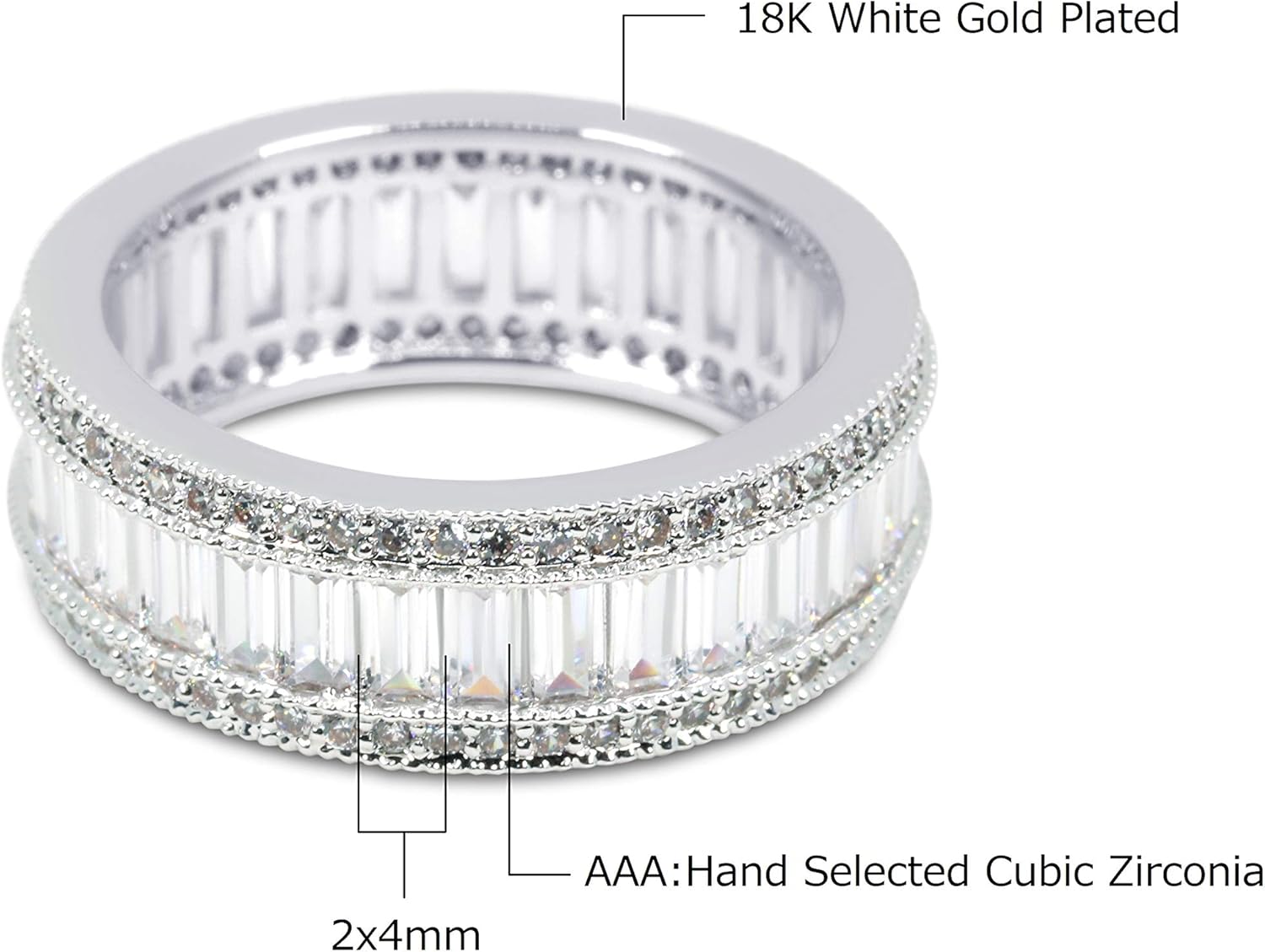 Savlano 18K Gold Plated Cubic Zirconia 8MM Emerald Cut Eternity Lustrous Ring Band for Women - Image 3