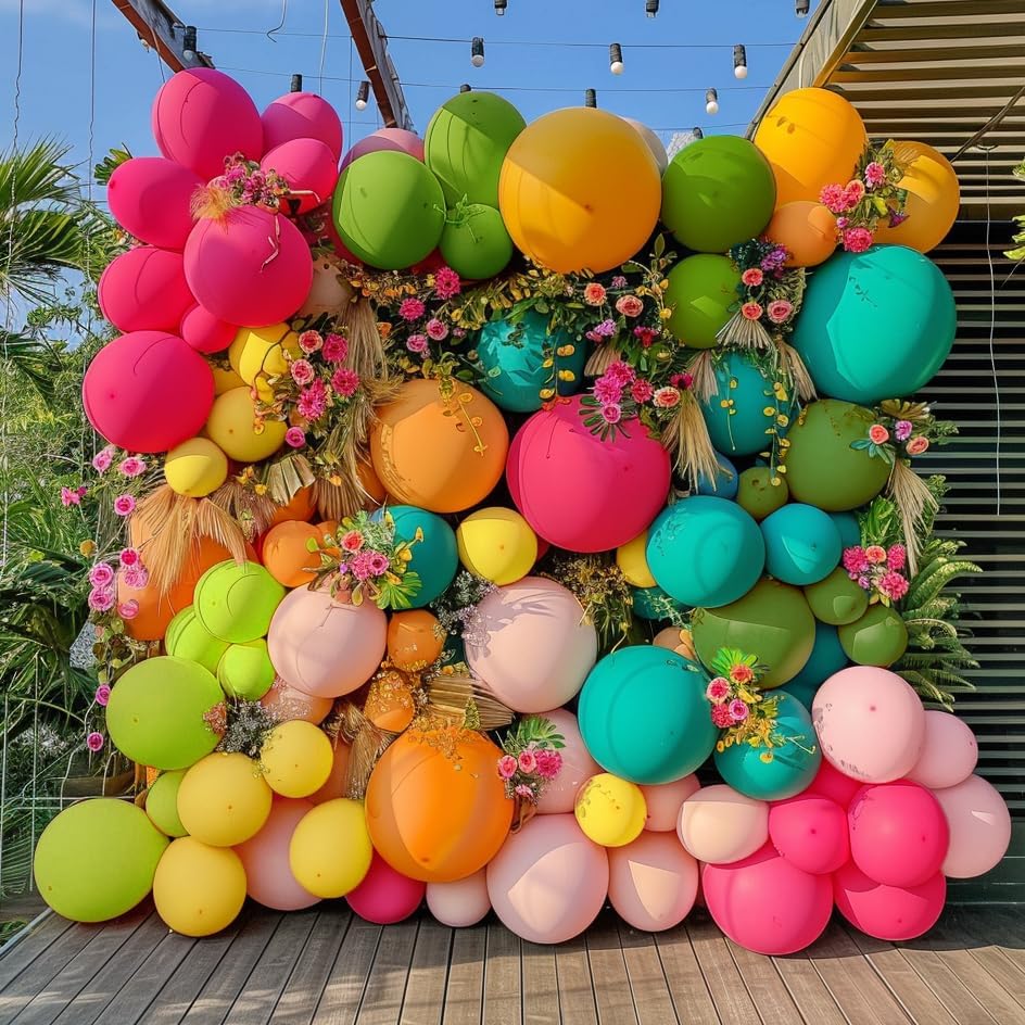 Image of Tropical Balloons Arch Pink Green Orange Gold Balloons Pastel Yellow Teal Balloon Garland For Flamingo Beach Hawaiian Luau Aloha Summer Birthday Baby Shower Party Decorations