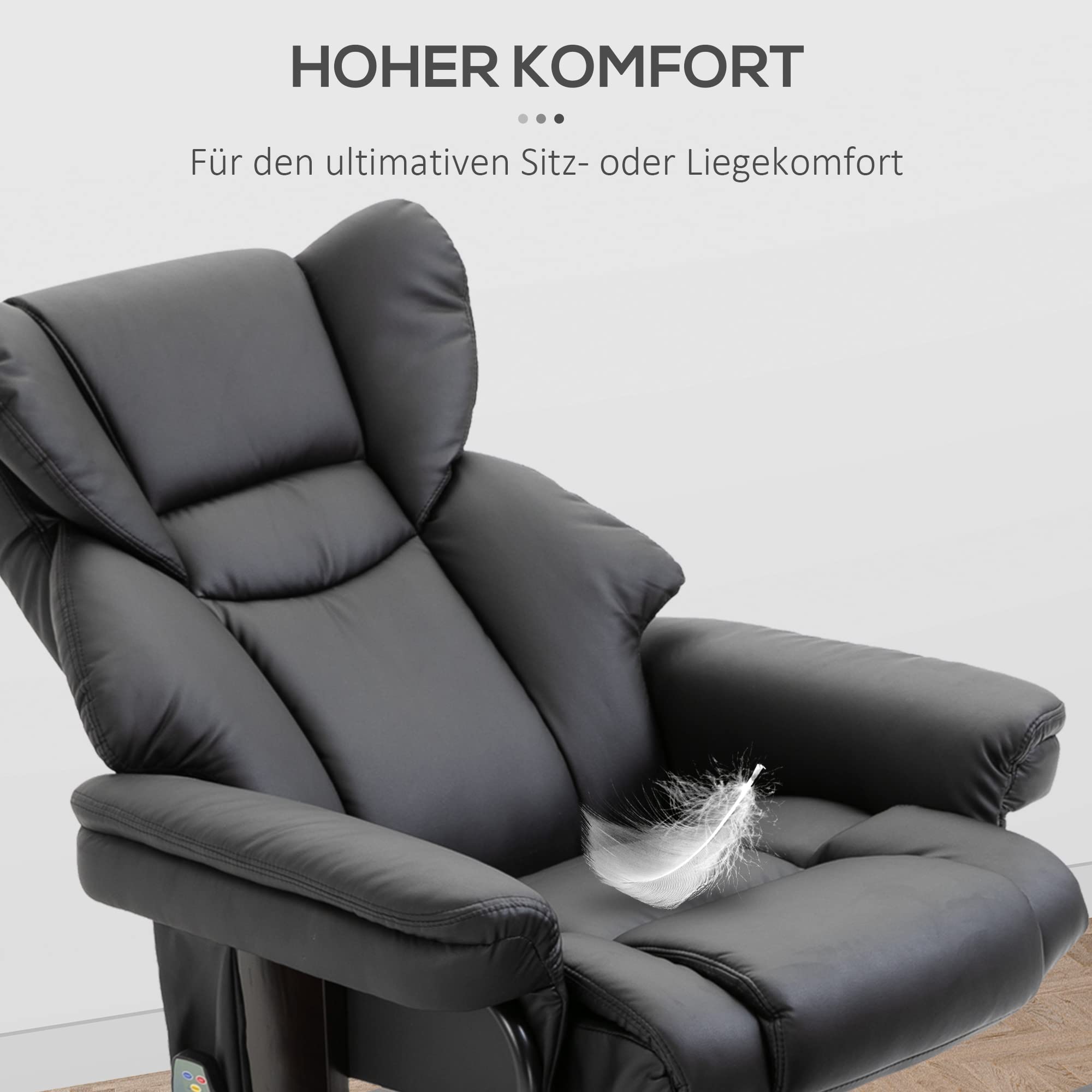 HOMCOM Relaxsessel mit Hocker, 360° drehbarer Massagesessel mit Liegefunktion, Kunstleder Schwarz