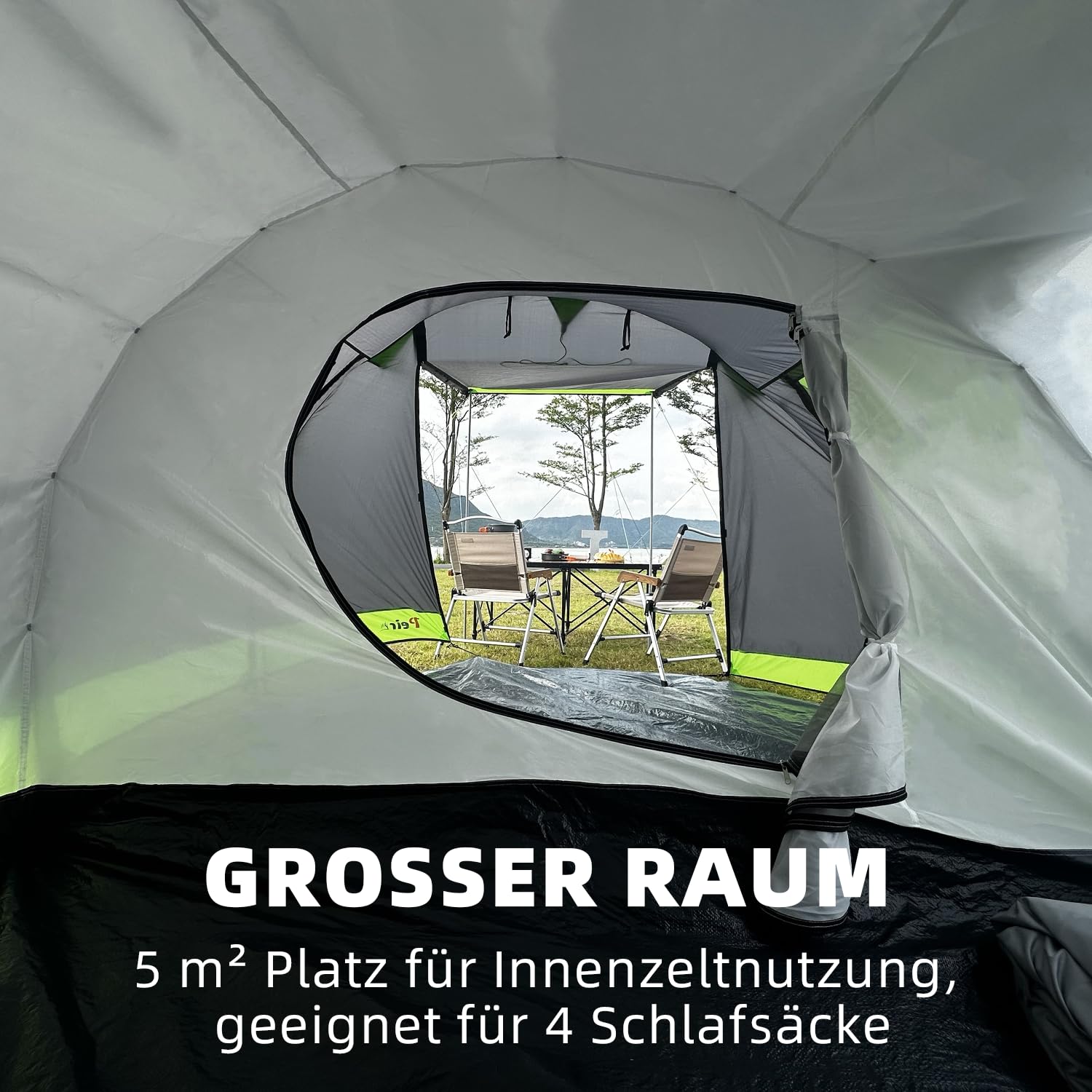 Tunnelzelt für 4 Personen, Tipi-Zelt Groß Campingzelt mit Schlafkabine, 3000 mm wasserdichtes Familienzelt, Hauszelt mit 3 Eingängen, Glamping-Zelt mit abnehmbarem Zeltboden