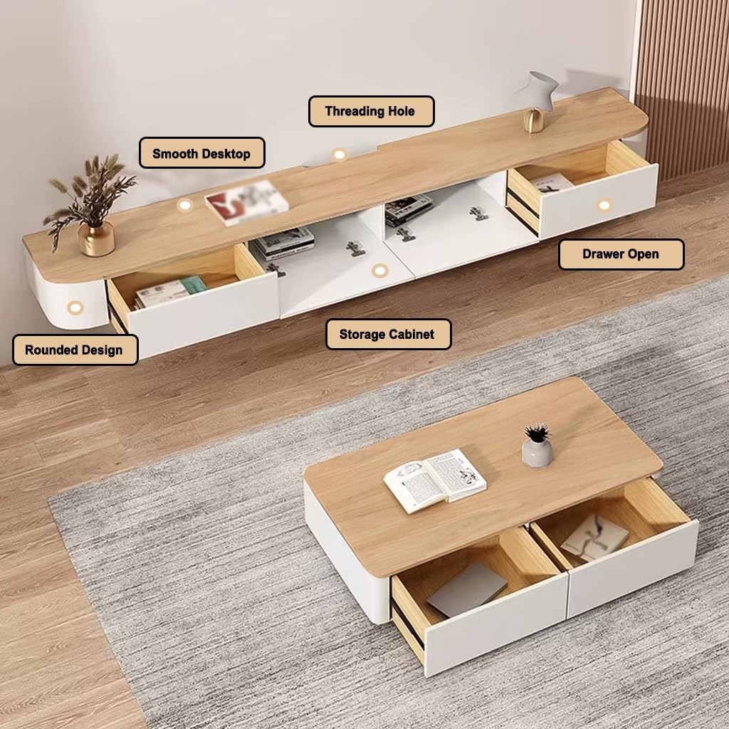 Soporte flotante para TV con armario montado en la pared, consola de entretenimiento moderna con estantes flotantes y cabaña de almacenamiento debajo de la TV (blanco, 140 cm)