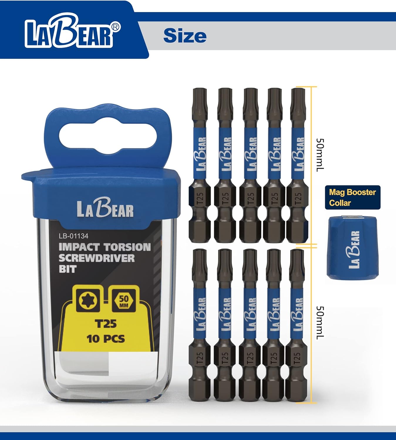 LaBear - TX25 Torx Drive Impact Screwdriver Bit set 2-inch Long 10-piece & Magnetizer/Demagnetizer 1pc with Carry Box. Impact Tough Screwdriving Power Bits