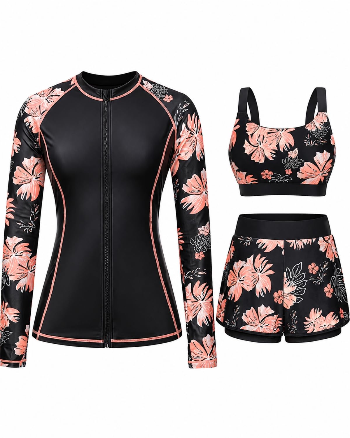 Daci 3 Piece Rash Guard Set with 3'' Shorts