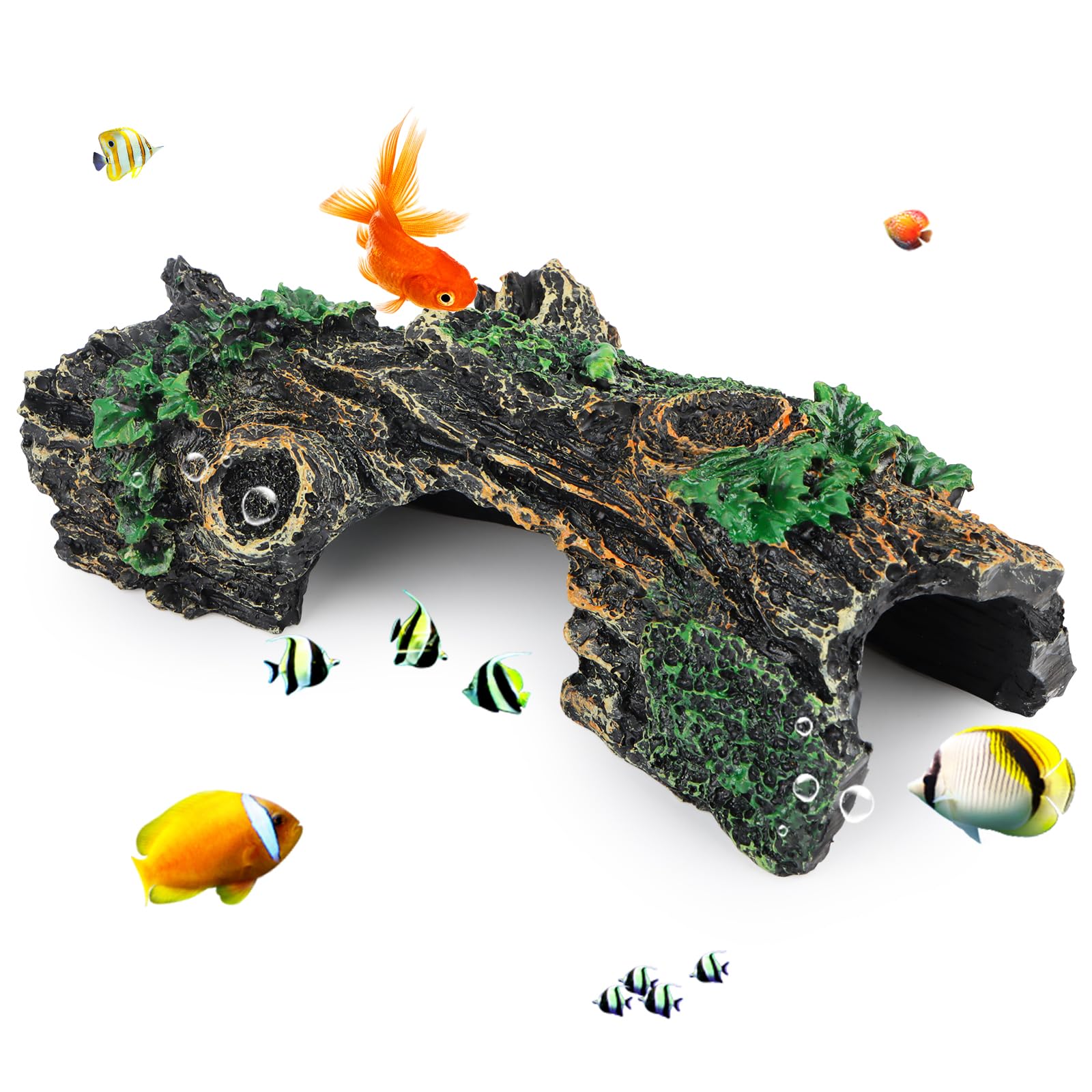MplehDa Aquarium Decoration Tree Trunk Resin Aquarium Decoration Cave Aquarium Wooden Aquarium Ornament Hollow Trunk Simulation Tree Trunk for Reptile Hiding Place or Betta Fish Swimming Habitat Cave