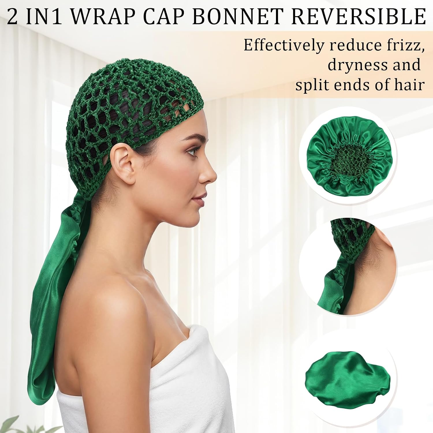 4 Pcs 2 In 1 Wrap Cap Bonnet Reversible Band Silk Hair Wrap Cap Double Net Satin Sleeping Bonnet for Curly Braided