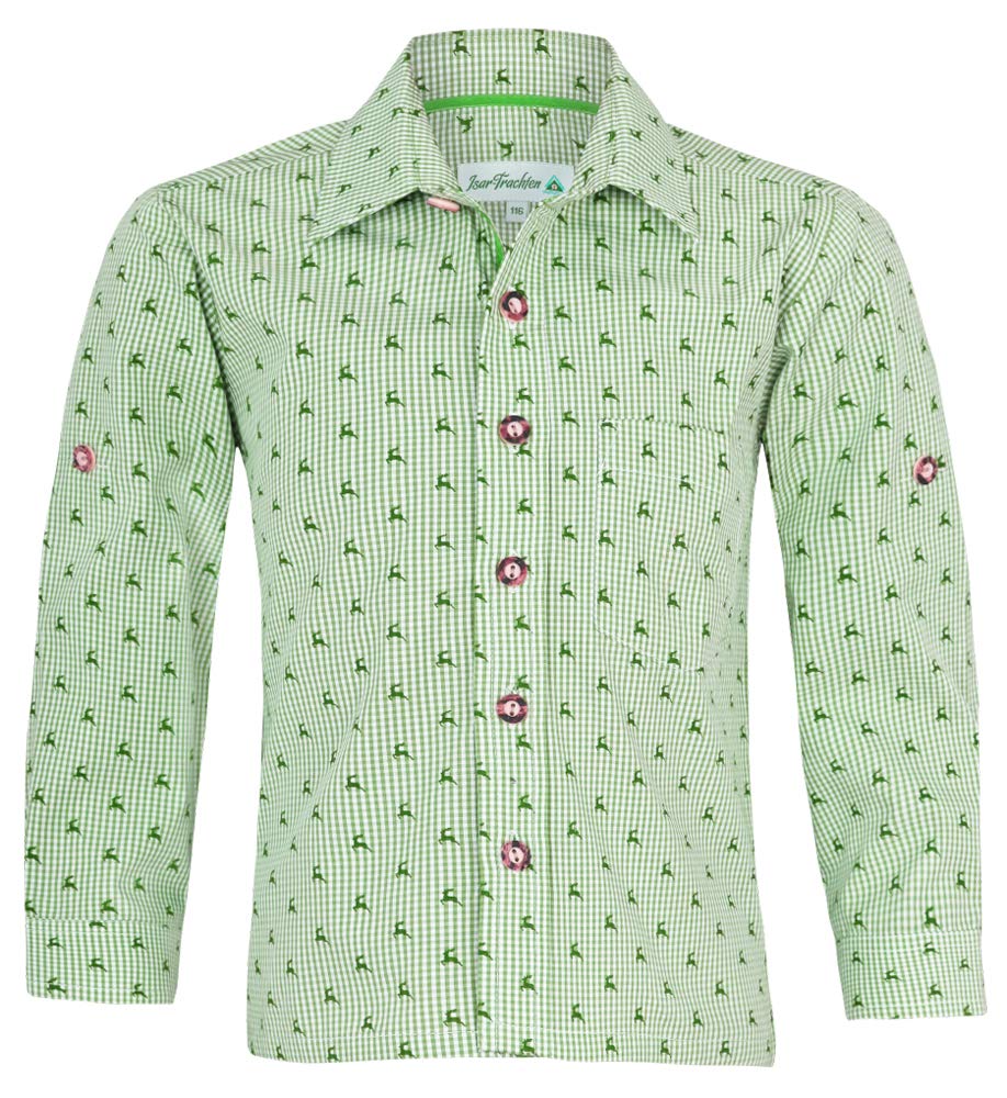 Isar-Trachten Children's Costume Shirt Malte with Deer 52913 – Boys' Shirt for Leather Trousers – Oktoberfest Kirchweih