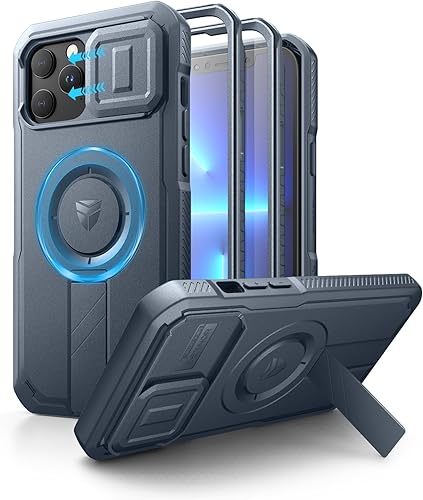 Vista 25 de Dexnor - Funda para iPhone 14 Pro Max con tapa deslizante para cámara, soporte ajustable y protector de pantalla integrado, carcasa magnética Negro