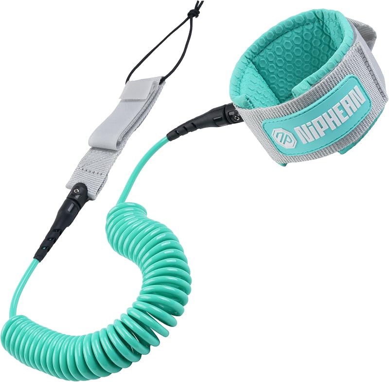 niphean 3-10ft Surfboard Leash, Coiled Paddle Board Leash, SUP Ankle Strap | Durable Spiral Surf Leash Leg Rope with Plug, Tangle-Free, Comfortable Boogie Board Leash for Paddleboard, Longboard