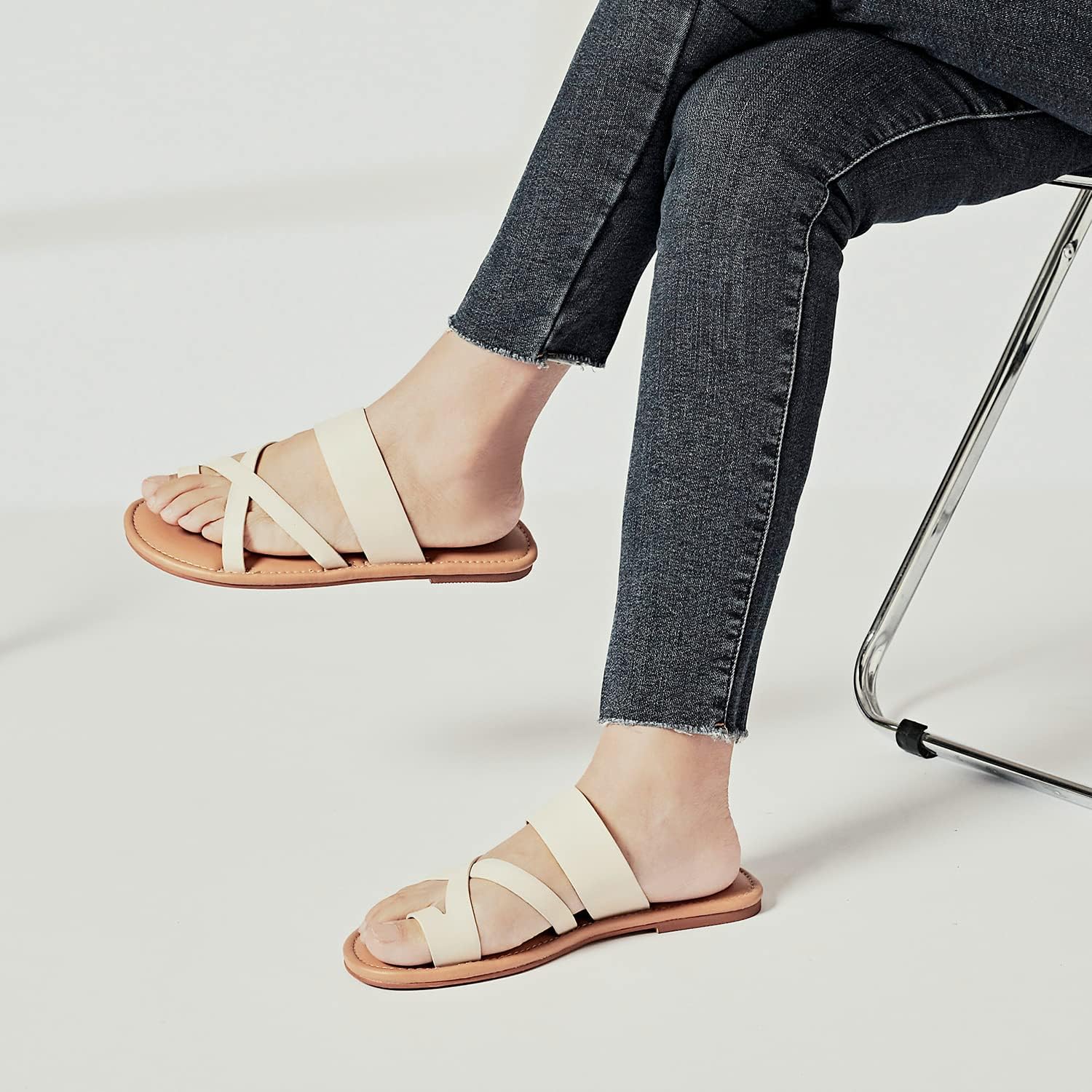 Luoika Women's Wide Width Flat Sandals, Flip Flop Slides Sandal Casual Strapy Sandal Slip on Summer Beach Shoes for Women. - Image 2