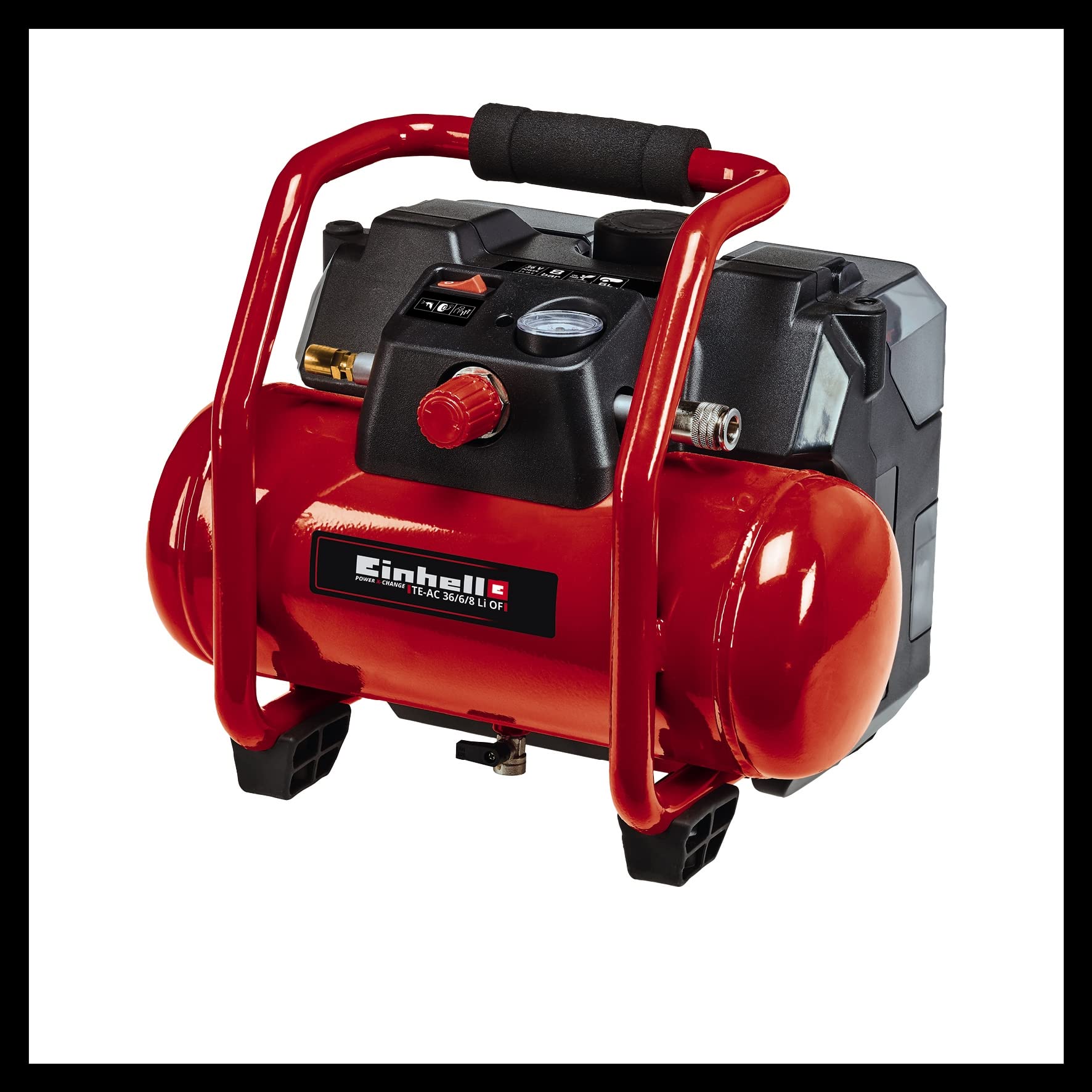 Einhell Sprężarka akumulatorowa TE-AC 36/6/8 Li OF Set Power X-Change (36 V, maks. 8 bar, 6 l zbiornik, moc ssania 130 l/min, prędkość obrotowa silnika 16000 min^-1, bezolejowa, bez akumulatora)