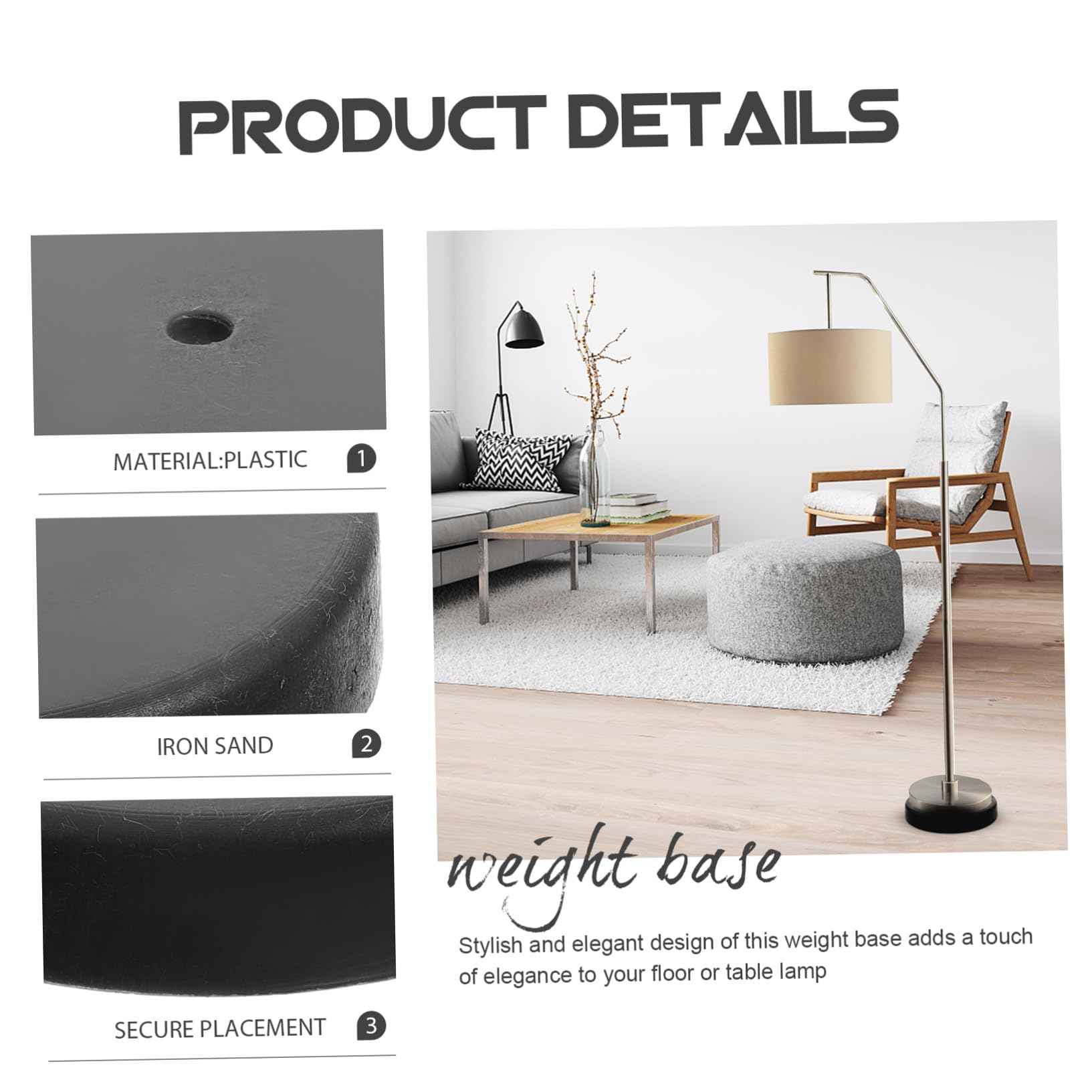 POPETPOP Base Lampada da Tavolo Rotonda Nera in Plastico e Iron Sand