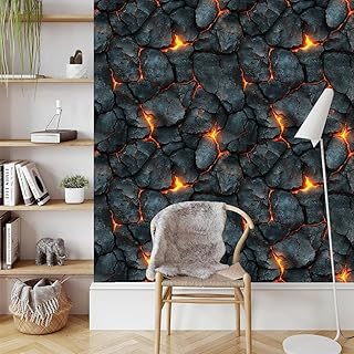 Ground Cracks Peel and Stick Wallpaper 17.7x197 inch Magma Self Adhesive and Removable Wall Paper Thickened Waterproof Matte Contact Paper for Home Bedroom Walls Countertop