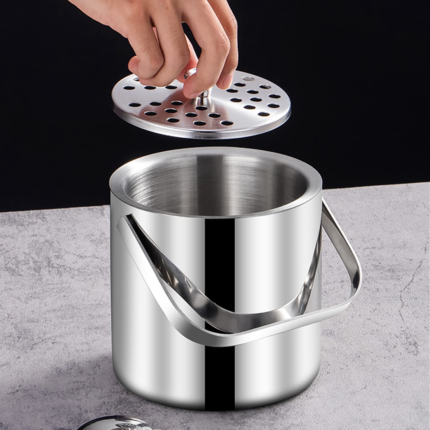 Secchiello Ghiaccio Acciaio Inox 3L Doppia Parete - Con Coperchio E