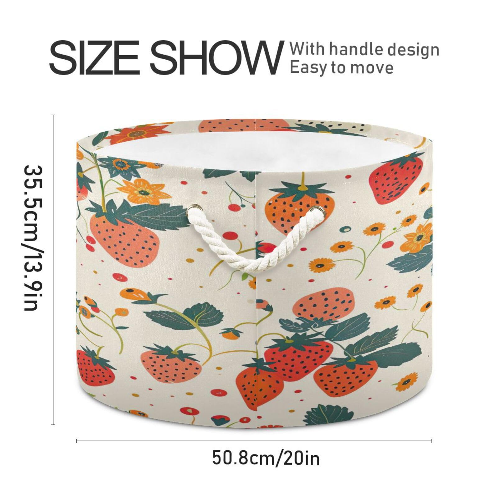 Jihqo Sweet Strawberry Storage Basket Cotton Rope Baskets for Closet Fabric Laundry Baskets with Handle for Toy Home Office Room Organizer