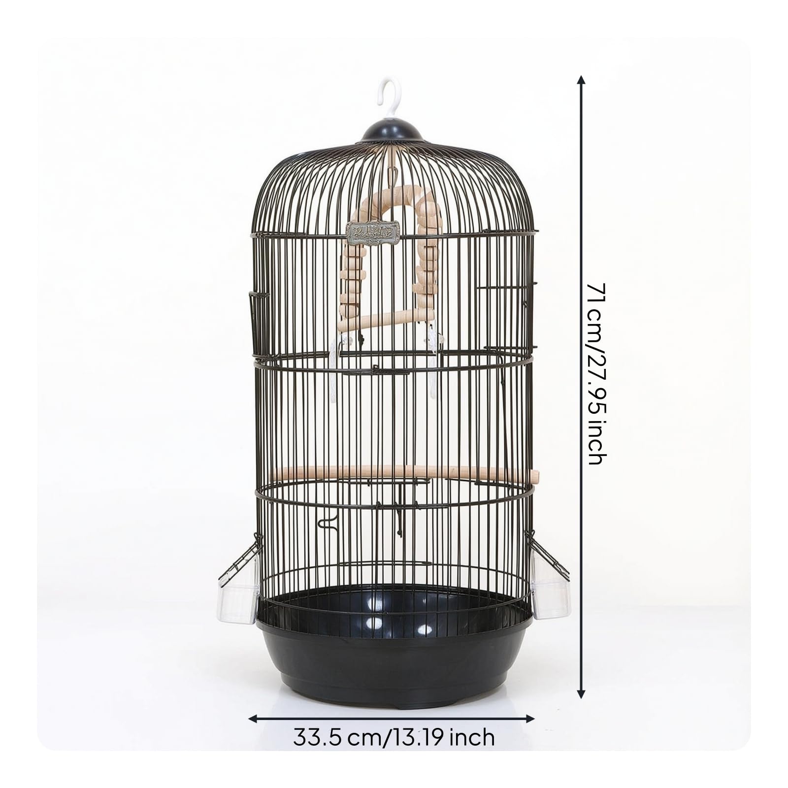 Vogelkäfig mit Spielzeug hoch Vogelkäfig mit Futternäpfen pflegeleicht Rundkäfig für Wohnzimmer, Balkon, Array, Schwarz, Durchmesser 33CM, Höhe 71CM