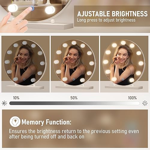 Miniatura 3 de LVSOMT Hollywood Espejo de tocador de maquillaje con luces, espejo LED de 20 pulgadas con aumento de 10X, espejo de escritorio iluminado con 3 modos