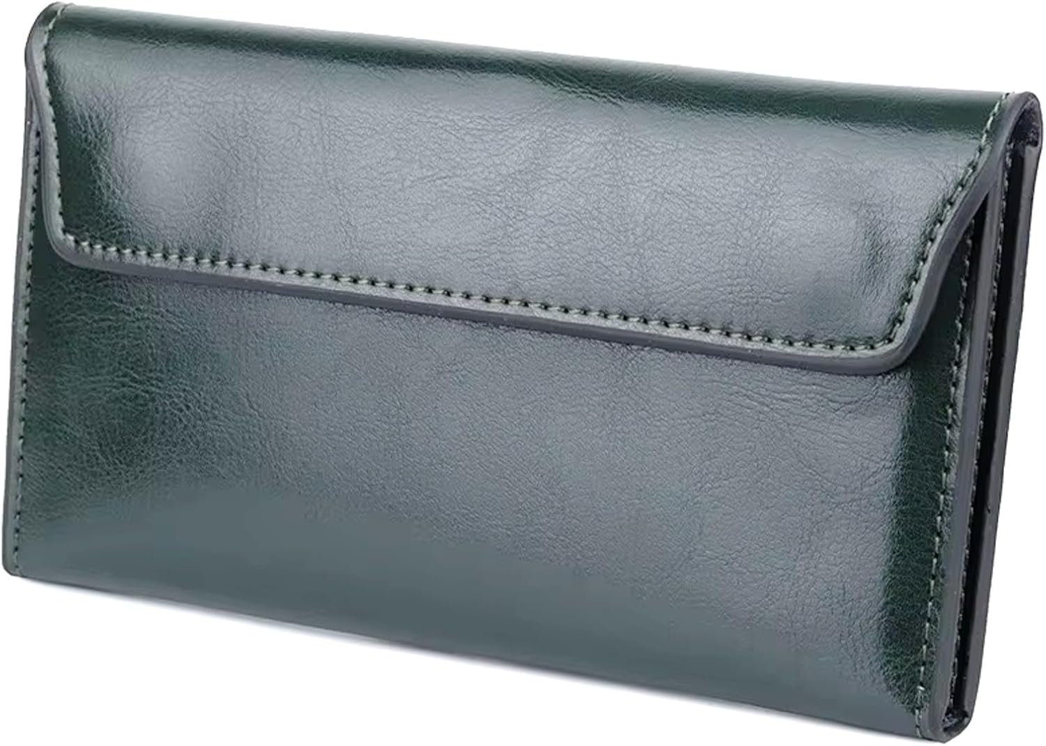 Women's Genuine Real Leather Slim Envelope Wallet with Detached Card Holder, Magnetic Closure, Phone Holder Clutch (Black)