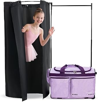 Fanwoli 28" Dance Bag with Rack, Dressing Room, Rolling Competition Duffel | Shine-Bright Collection, 360 Privacy Curtain, TPU-Coated Glitter Fabric, Dual Support System, 12-Costume Capacity