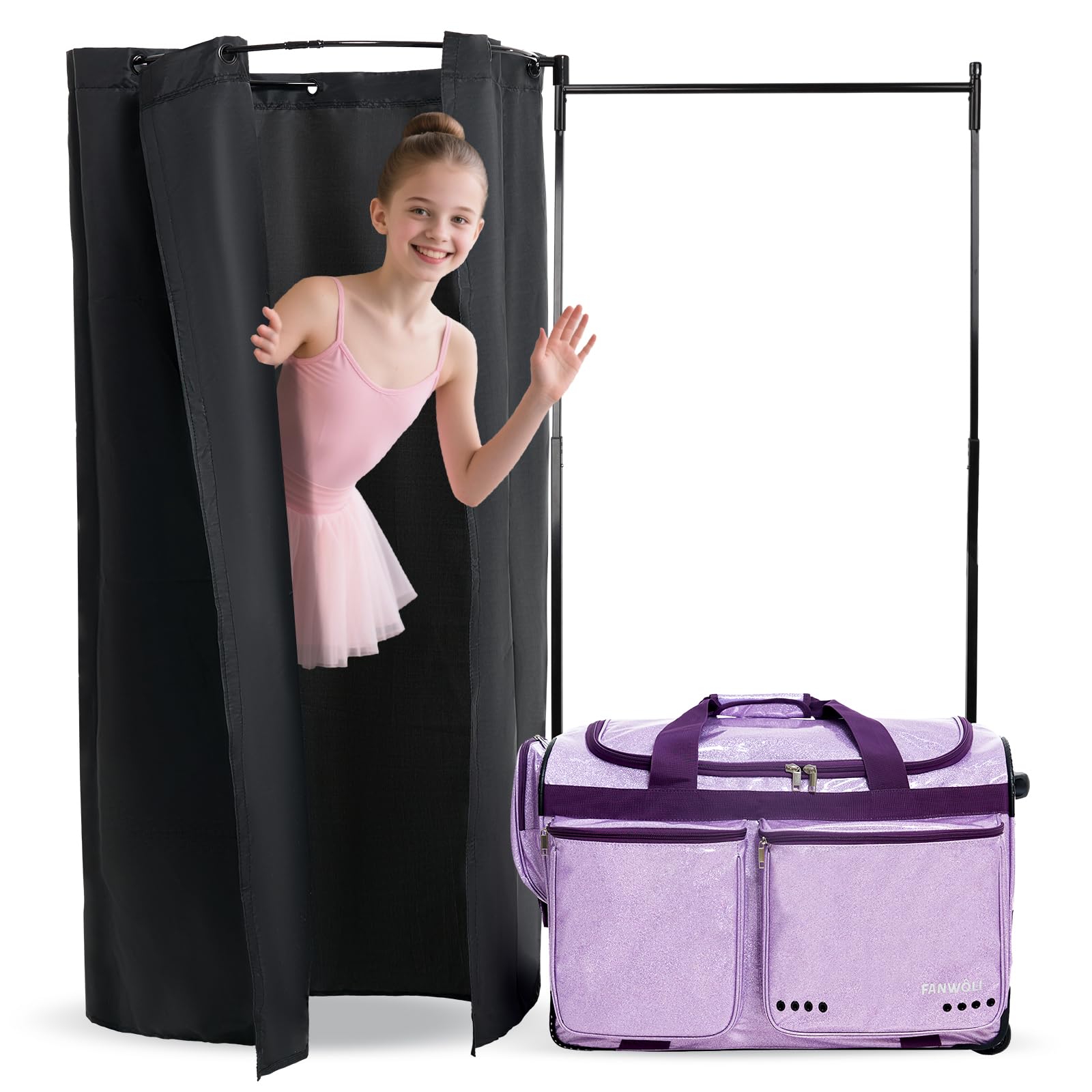 Fanwoli 28 Dance Bag with Rack and Dressing Room Shine-Bright Collection 360 Privacy Curtain Ideal Competition Duffle Bag