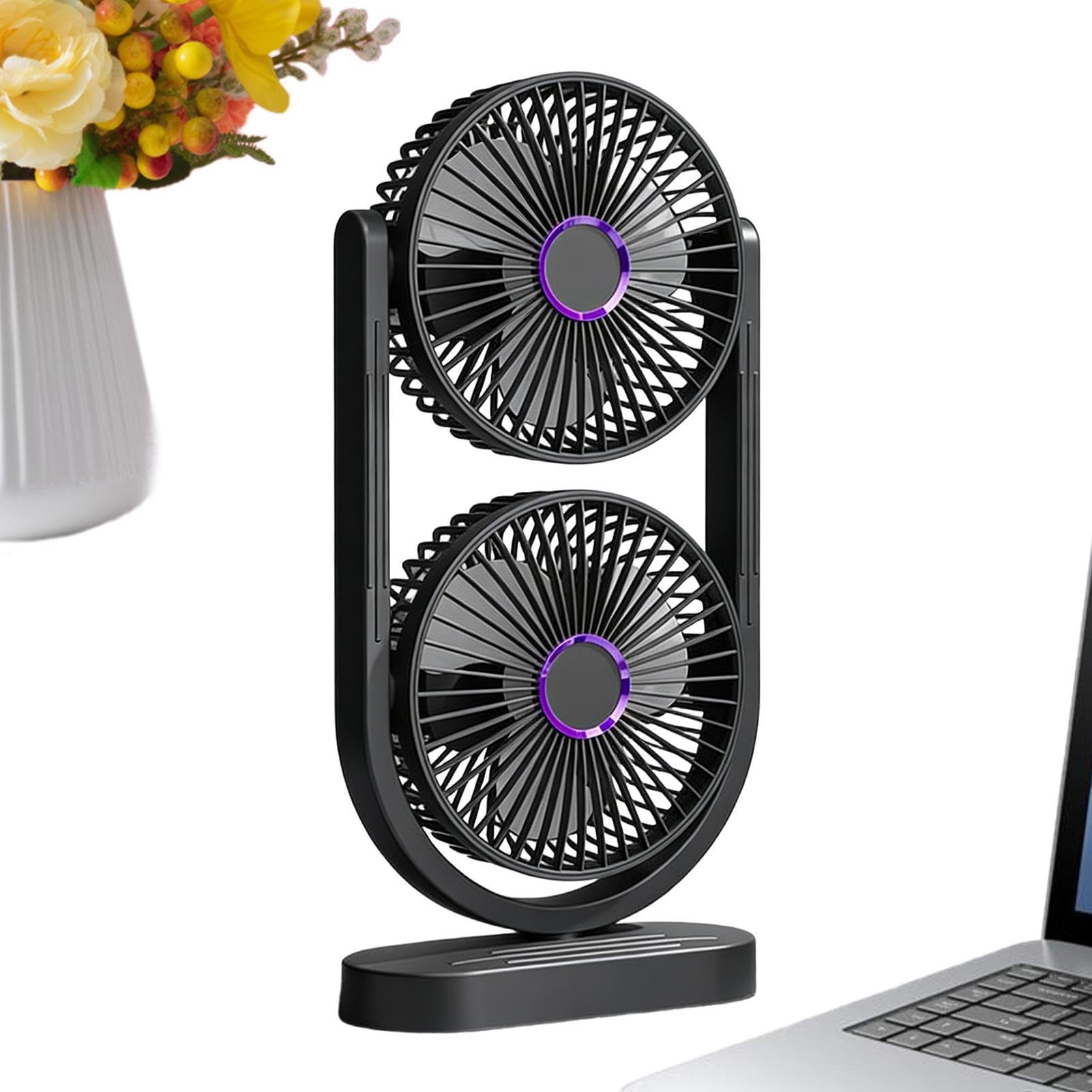 Ventilador de Mesa Silencioso Doble cabezal recargable refrescante y | ventilador de sobremesa para verano y refrigeración de escritorio para apartamento dormitorio salón cocina oficina