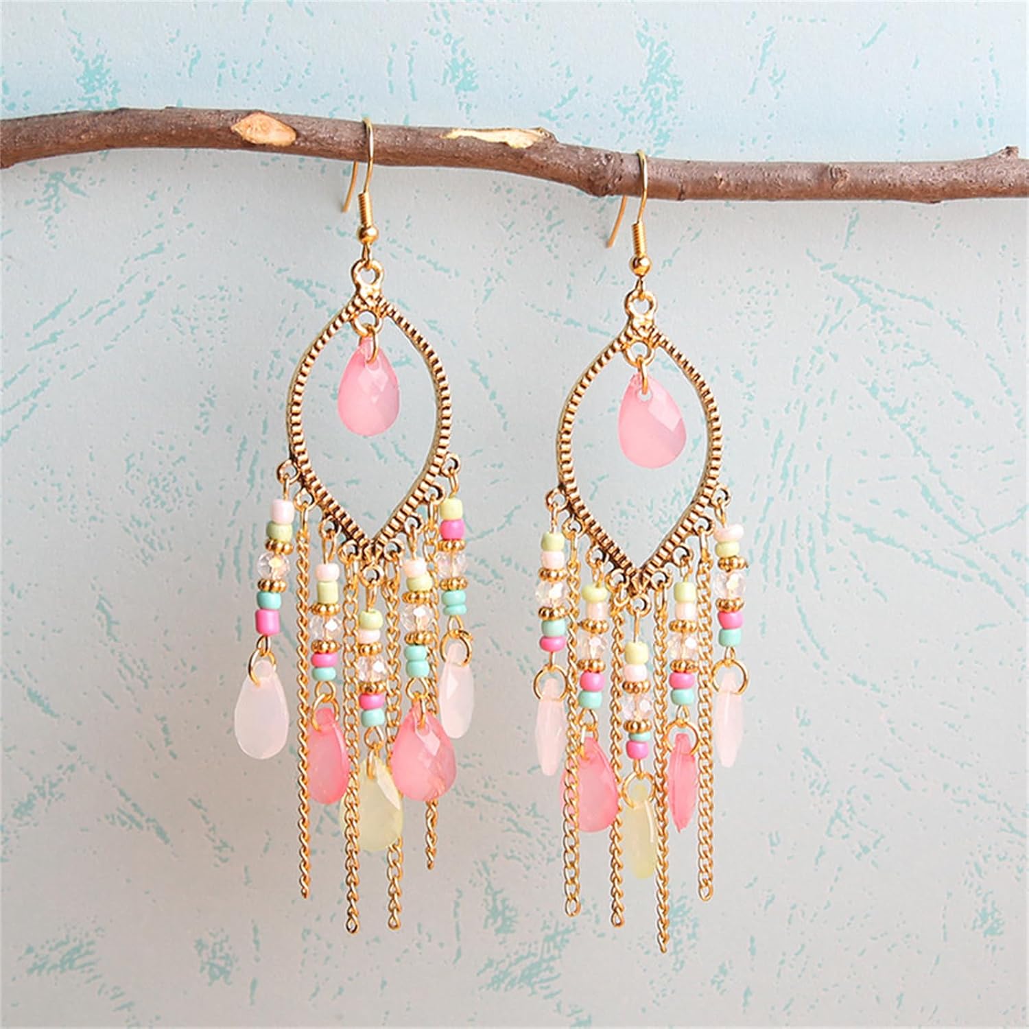 Coadipress Long Bohemian Drop Dangle Earrings for Women Retro Colorful Tassel Statement Drop Earrings Beaded Tassel Chandelier Earring Boho Elegant Jewelry - Image 4
