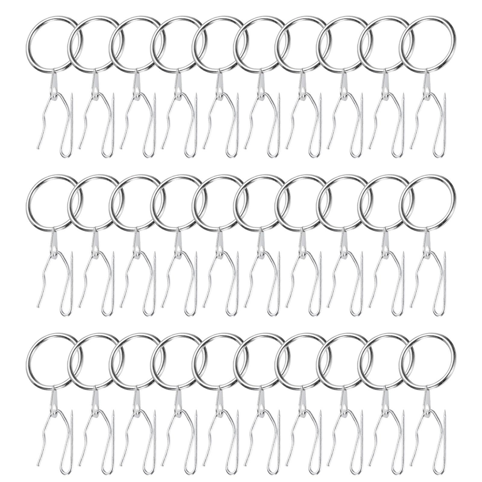 Anneaux de rideaux en métal 25mm argentés avec crochets lot de 32