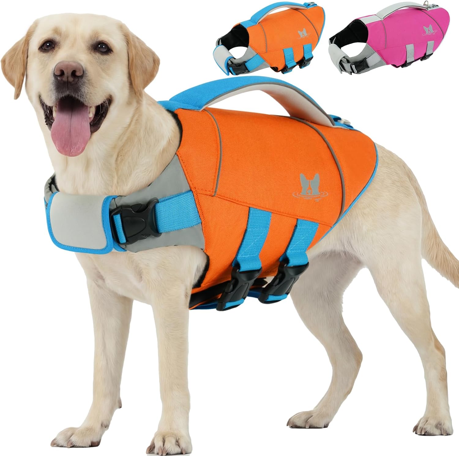 Nanaki Dog Life Vest with Rescue Handle-High Buoyancy Dog Swimming Vest for Boating Swimming,Adjustable Reflective Ripstop Pet Beach Essentials Golden Retriever Lifejacket for Water Safety,Orange,XL