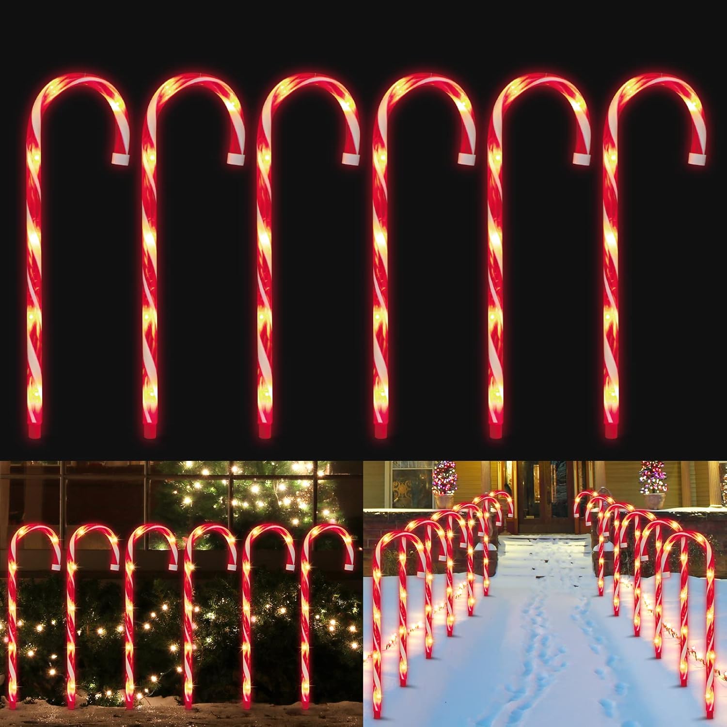 GLOWNOVA 12 Pack 16.5'' Christmas Candy Cane Pathway Markers, Xmas Pathway Lights Outdoor with