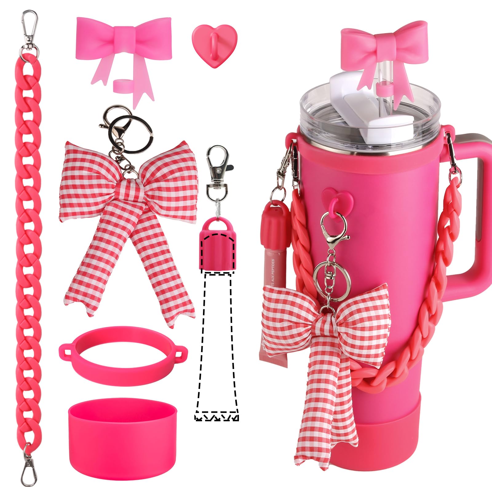 Themuseshome 7PCS Cup Accessories Set for Stanley Cup 30oz 40oz Tumbler with Handle|Bowknot-SET|Acrylic Handle, Silicone Straw Cap&Boot, Bowknot Hook,