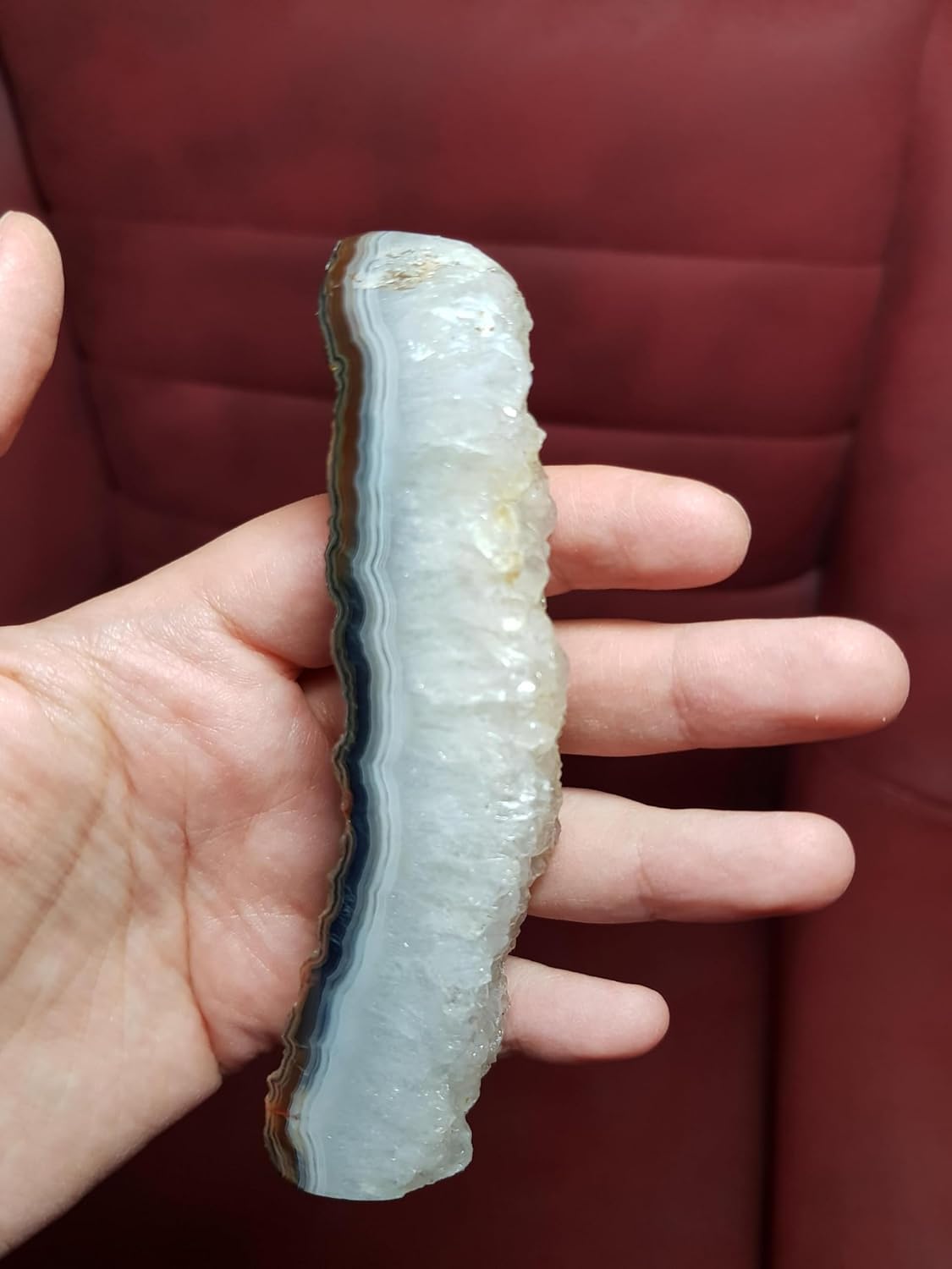 High-Contrast Banded Agate Specimen - Polished Slice with Natural Quartz Edge - Stone of Balance & Detail