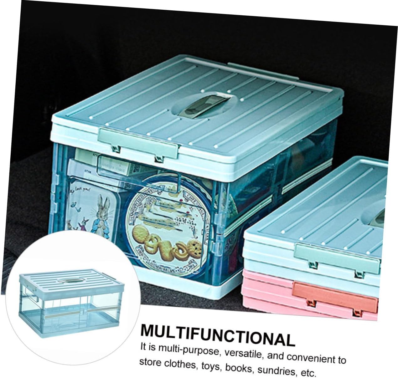 Cabilock 1pc Foldable Clothes Storage Box Organizing Container for Home and Car Trunk Capacity Lid for Clothing Food and Books