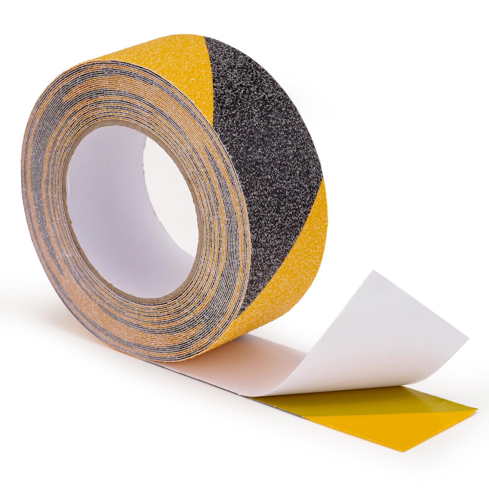 Cinta antideslizante de grano resistente para escaleras, suelos, interior y exterior, impermeable, antideslizante, 5 cm x 1,8 m, color negro y amarillo