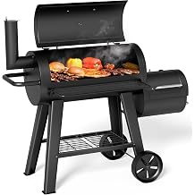 KingChii 729 SQ.IN. Charcoal Grills with Charcoal Wood Offset Smokers for Outdoor Patio BBQ Grilling, Black