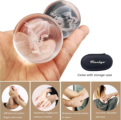 Miniatura 3 de Tianigo Baoding - Bolas de cristal de dragón y fénix, 2 unidades, para terapia de manos, alivio del estrés, bolas de ejercicio de mano, 2 unidades
