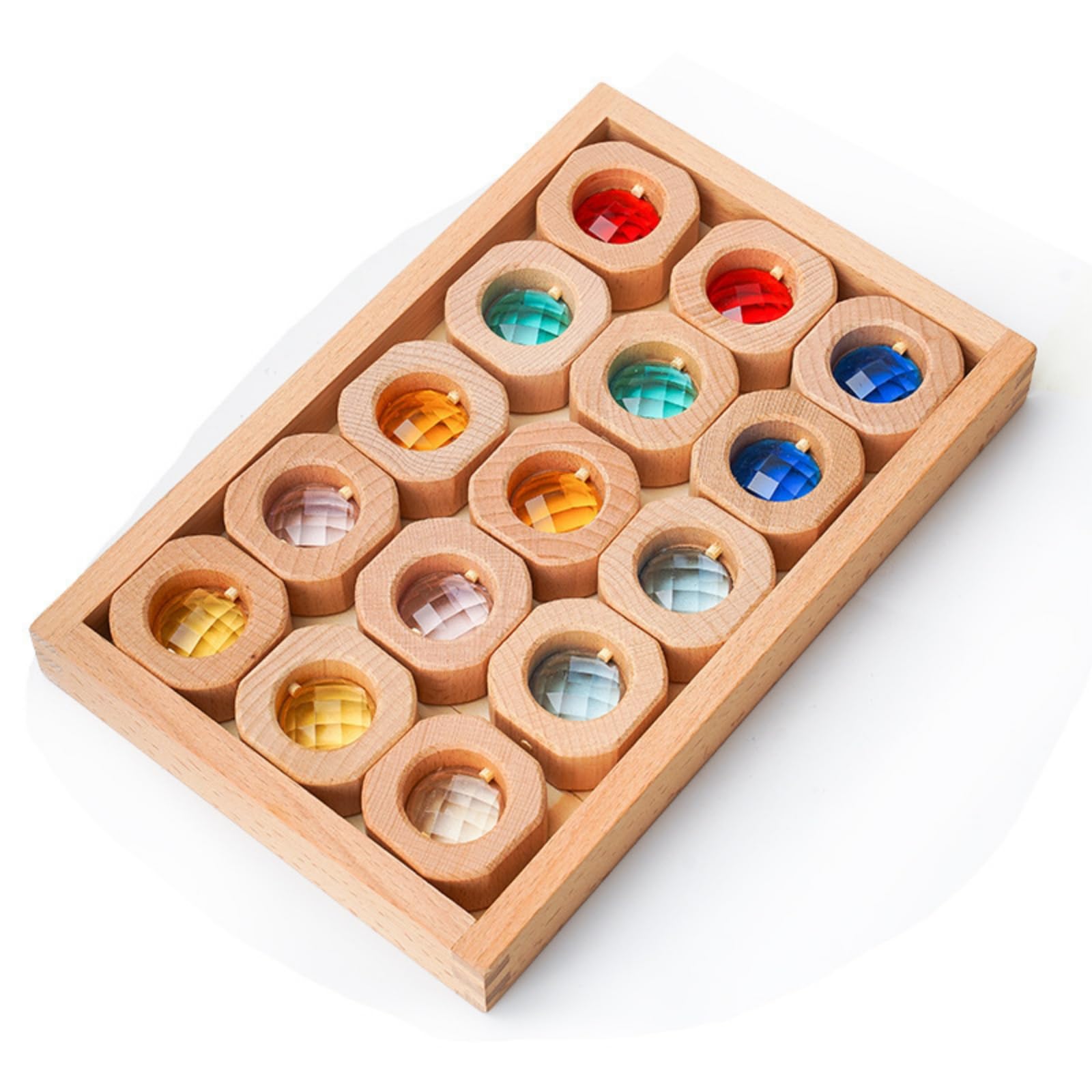Set di Blocchi di Gemme in Legno Acrilico Colorati Vassoio con Blocchi Traslucidi Tattile Gioco Impilamento per Neonati, Asilo Nido, 15PCS Translucent