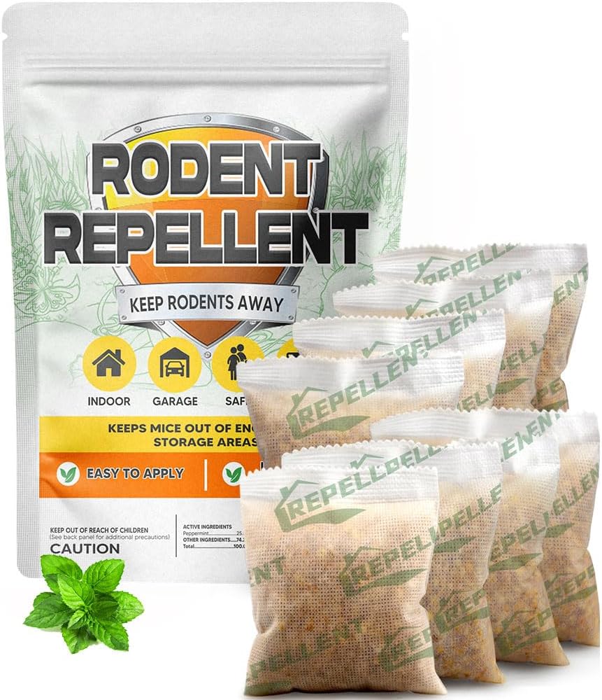 LEBMP Rodent Repellent, Mouse Repellent Pouches, Mice Repellent Indoor, Mouse Deterrent Outdoor, Rat Repellent, Extra-Strength Rodent-Repelling Pouch, Peppermint to Keep Mice Away from Garage-8P