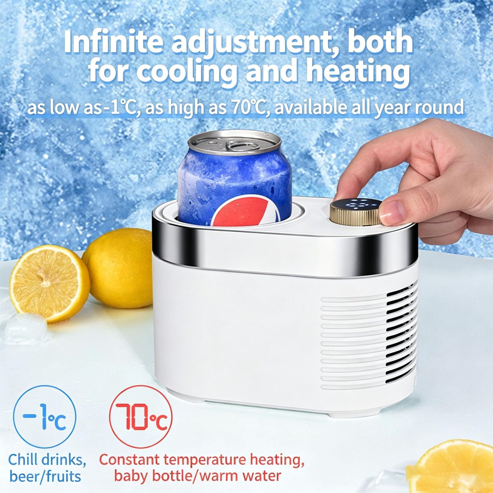 Enfriador y calentador de bebidas de escritorio, enfriador eléctrico de bebidas rápido con regulación de velocidad continua y pantalla LED, adecuado para café, cerveza, jugo y cola