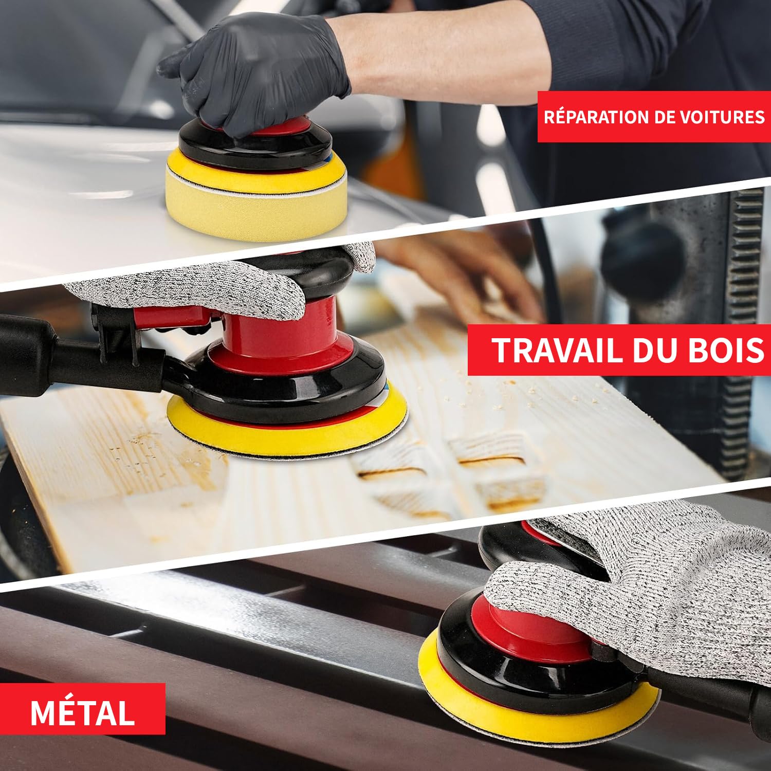 ponceuse pneumatique 5", adaptée au polissage automobile | Vitesse de rotation maximale : 12000 tr/min, léger poids, haut rendement,Avec aspiration intégrée