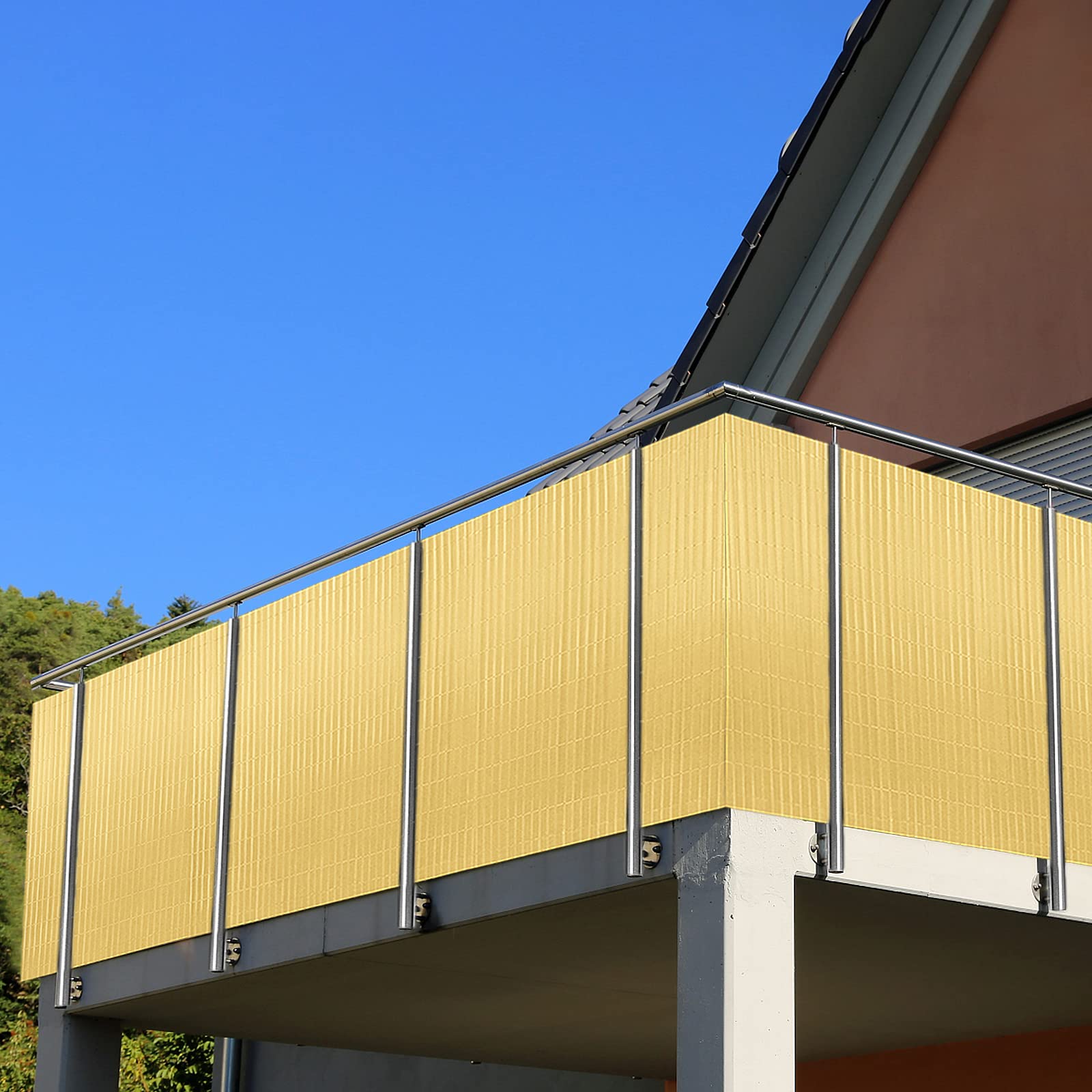 FIVMEN Mata maskująca z PCW, ogrodzenie balkonowe, z opaskami kablowymi, ochrona przed spojrzeniami i wiatrem, wodoszczelna, do ogrodu, na taras, 120 x 500 cm, bambusowa