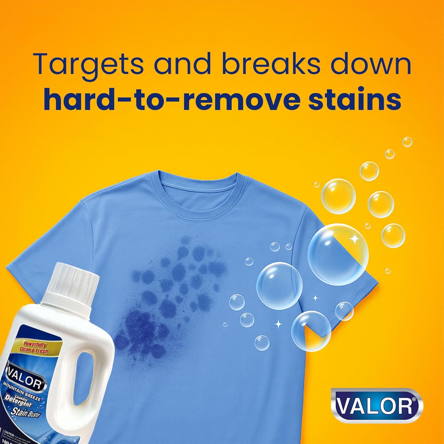 VALOR Laundry Detergent, 100 fl oz – Powerful Clean, Long-Lasting Freshness, HE Washer Compatible, 64 Loads, Made in USA (Mountain Breeze (Pack of 4))